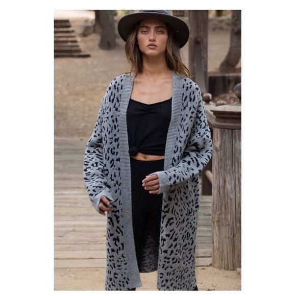 GREY Leopard Cardigan Sweater - Picture 4 of 11